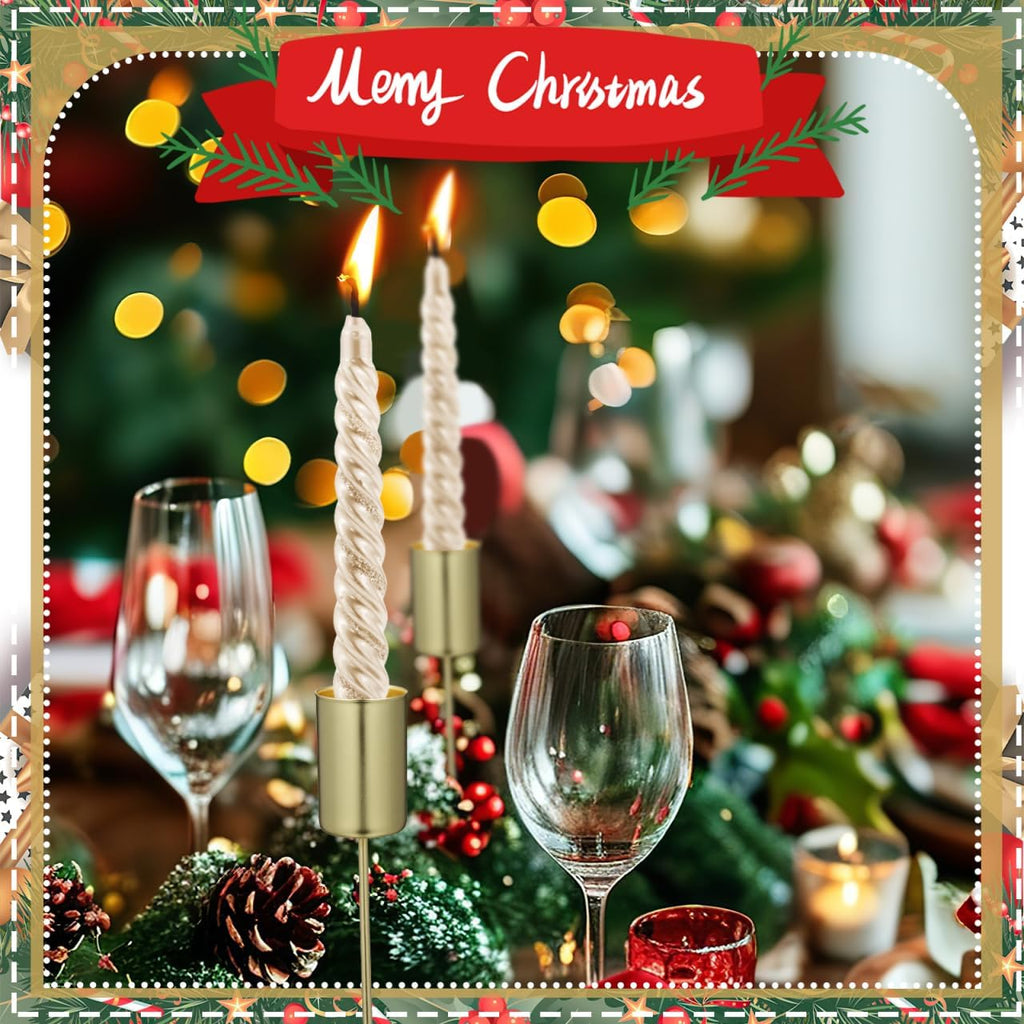 Veemoon Christmas Taper Candle Holders - Gold Iron Candlestick Inserts for DIY Centerpieces | 5PCS Set