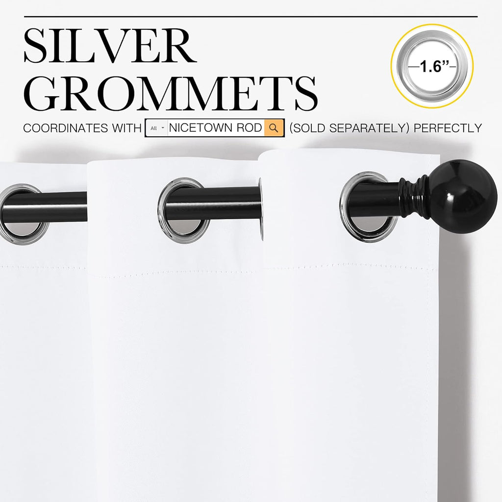 NICETOWN Draperies Curtains - 50% Sunlight Blocking Grommet Top Panels for Small Windows | White (2 Panels, 34" x 45")