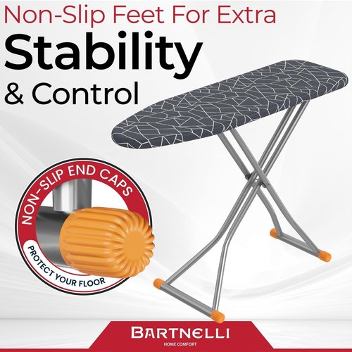 Bartnelli Compact Ironing Board - Space-Saving Steel Design | Adjustable Height, 13x43, Bonus Hanger & Silicone Pad