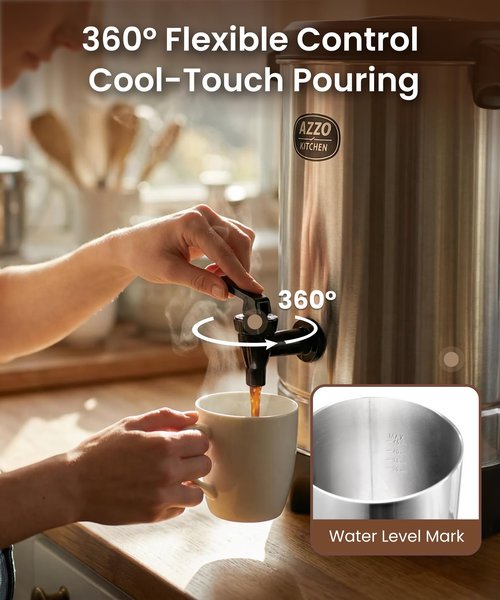 AZZO KITCHEN Commercial Coffee Maker 45-Cup Large Coffee Urn with Percolator Coffee Pot Electric 6.9L Stainless Steel Fast Brew Hot Water Dispenser for Tea Catering Events Home Office Easy Cleaning