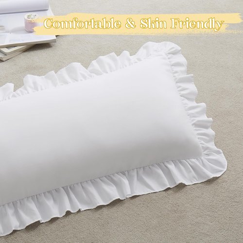 KKJIAF White Lumbar Pillow Cover - Soft Microfiber Ruffled Sham for Couch & Bed | 14x36 Inch