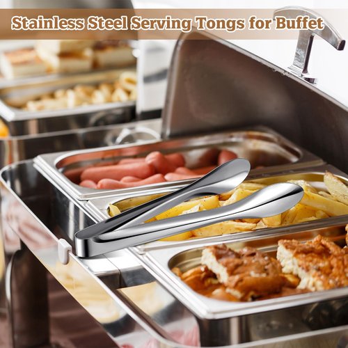 Yiyiring 2 Pack 9 Inch and 12 Inch Serving Food Tongs Silver Buffet Stainless Steel Tongs Polished Heavy Duty Kitchen Tableware Set for Cooking Salad Party Picking up Ice Appetizers and More