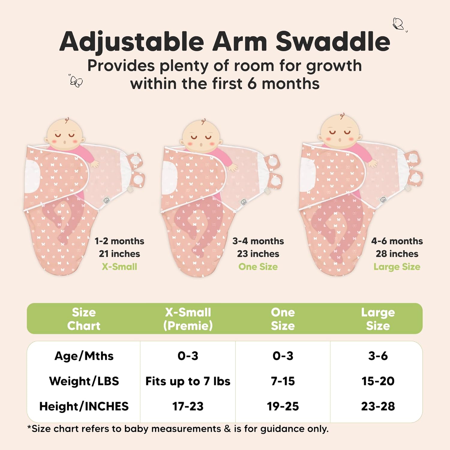 Skiennix Organic Baby Swaddle Sleep Sacks - Soft & Snug for Newborns 3-6 Months | Butterflies, Large 3-Pack