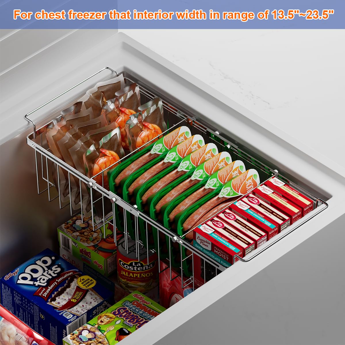 Homics Large Freezer Baskets for Chest Freezer with Dividers, Deep Freezer Organizer Bins Expandable 15.5"~24.5", Hanging Storage Container Baskets for Chest Freezer Sort Frozen Meats