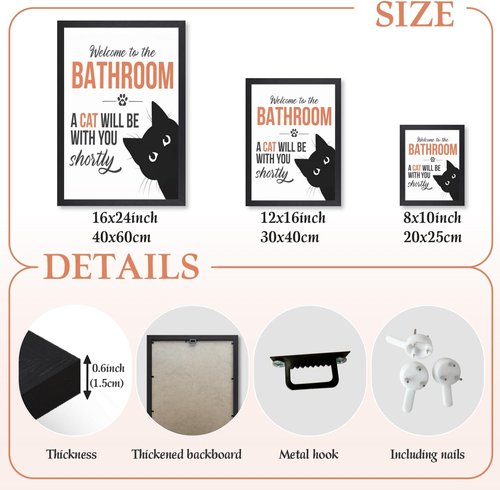 LLEEMPI Cat Quote Bathroom Wall Art - "Welcome to the Bathroom" Canvas Print | Minimalist 8x10 Inch Decor