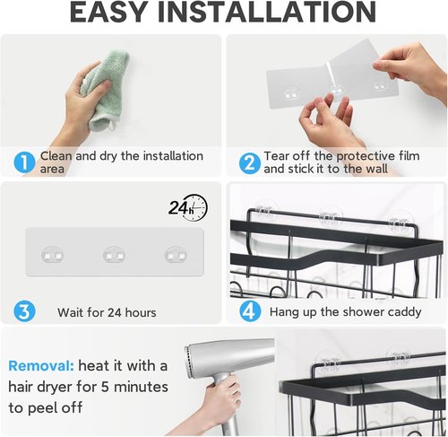 Lsnisni Shower Caddy Adhesive Hooks - 12 Pack, Waterproof & No Drilling, Modern Design for Bathroom & Kitchen