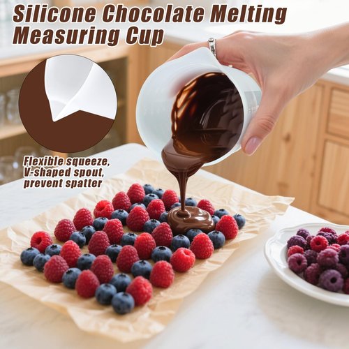 Juome 6PCS Silicone Measuring Cups for Melting Chocolate - Silicone Chocolate Melting Cup Set with 100/250/350ml Capacity, Dishwasher Safe, Baking Supplies Accessories for DIY Chocolate Molds