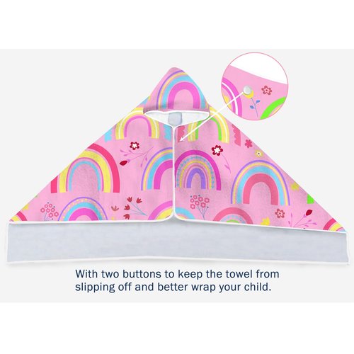 Bonsai Tree Rainbow Hooded Beach Towel for Kids Girls, Cute Unicorn Bath Towel with Hood, Pink Magic Rainbow Microfiber Super Absorbent Soft Poncho Bathrobe for Swin Pool 30”x50”