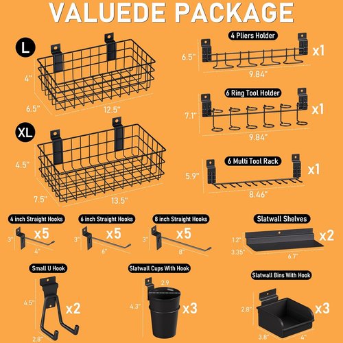 INCLY 30PCS Slatwall Accessories Set - Heavy Duty Hooks, Baskets, Shelves & Bins for Organized Garage Display