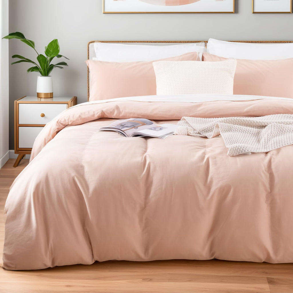 NEXHOME PRO Duvet Cover Set Kids Twin Size Linen Feel Textured Organic Natural 100% Washed Cotton Duvet Cover 2 Pieces Bedding Set with Zipper Closure, Breathable, Dusty Pink(No Comforter)