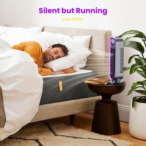 Misby Desk Fan, 13 Inch Small Bladeless Table Fan for Saving Space, Quiet Office Fan Rechargeable, 3 Speed & 8H Timer, 90° Oscillating Fan for Personal, Office, Nightstand (Grey)