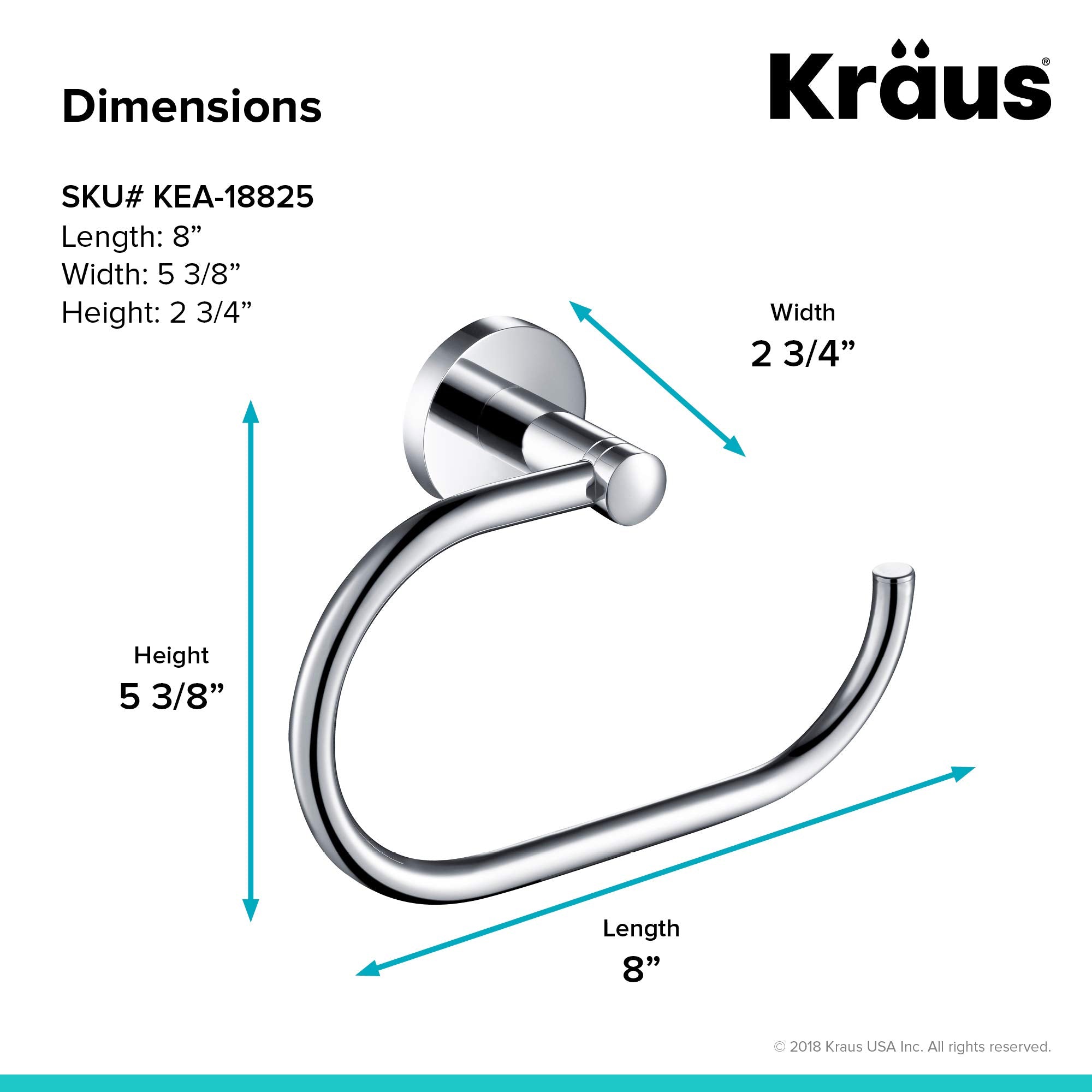 KRAUS Elie Bathroom Towel Ring, Chrome Finish, KEA-18825CH