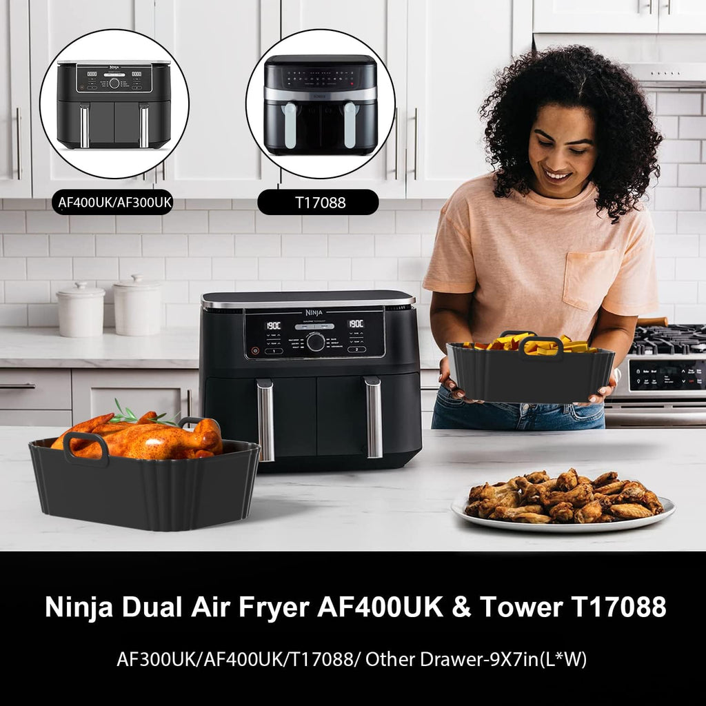 Skiennix Silicone Air Fryer Liners - Reusable 2-Pack for Ninja Foodi & 8-10QT Air Fryers