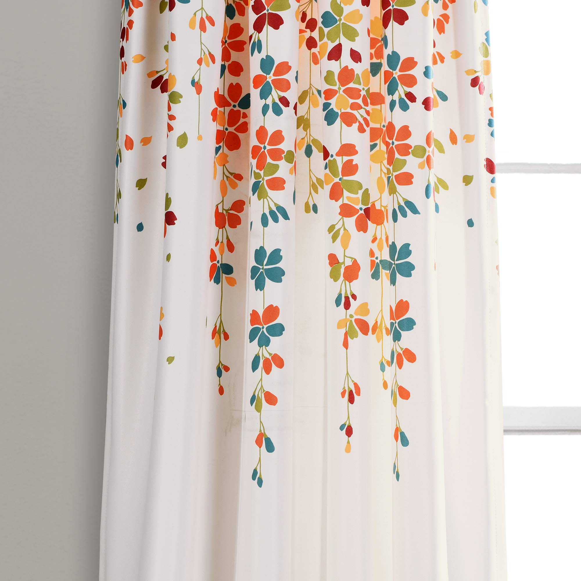 Lush Decor Weeping Flower Light Filtering Window Curtain Panels, Pair, 52"W x 84"L + 2" Header, Turquoise & Tangerine - Charming Modern Floral Curtains for Living Room, Dining Room, & Bedroom