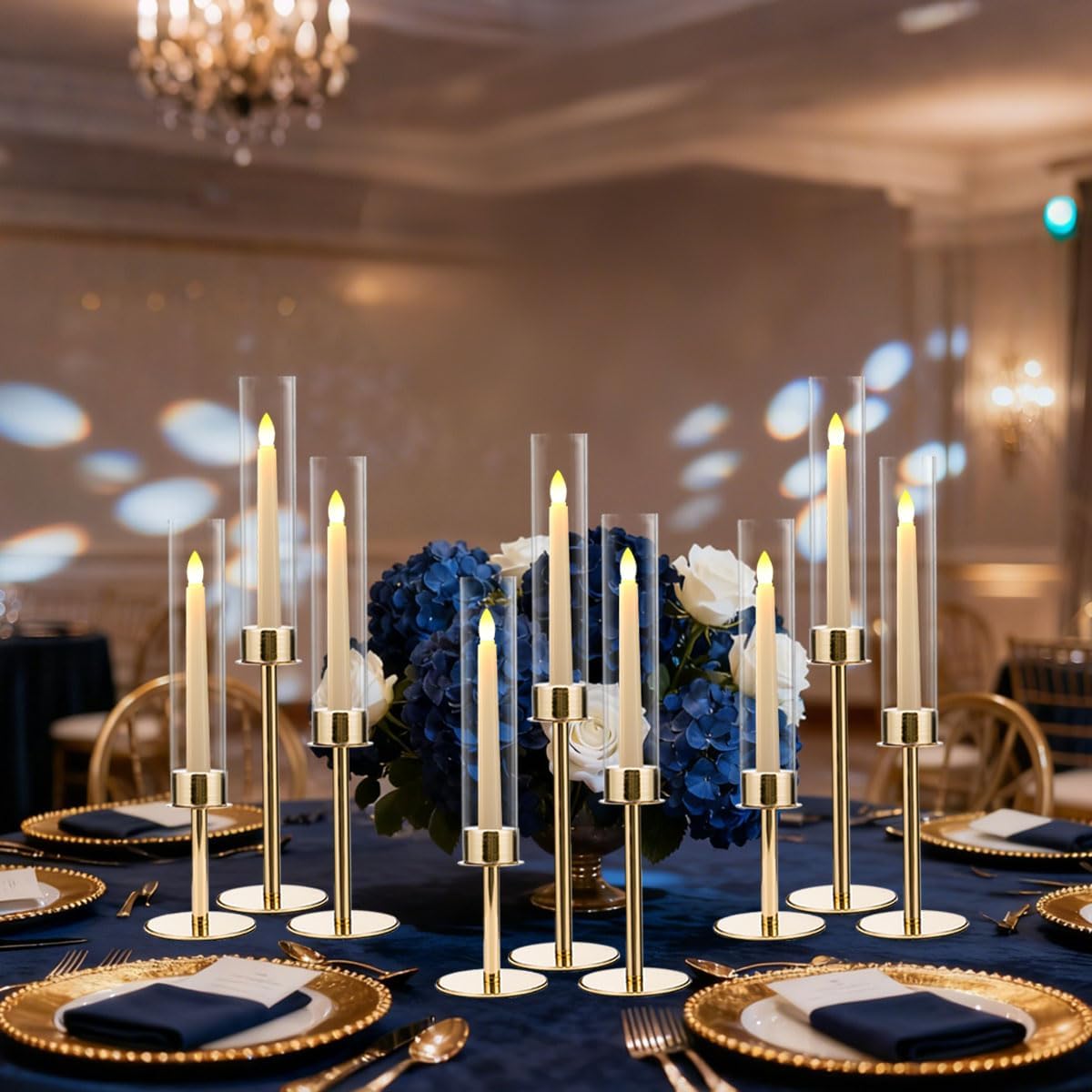 VINCIGANT 6PCS Acrylic Candle Holders - Elegant Metal Tall Holders with Acrylic Lampshade | Gold Centerpiece for Weddings & Parties