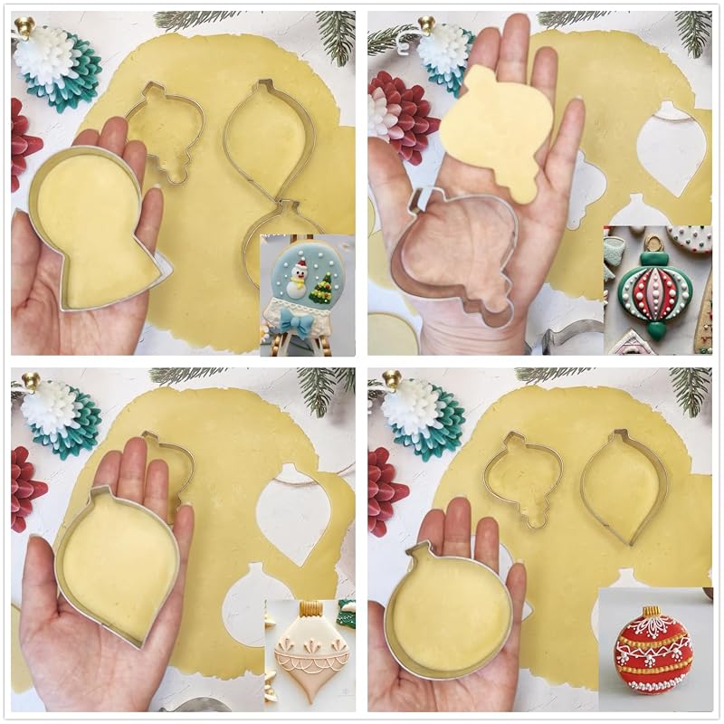 Christmas Ornaments Cookie Cutters 4Pcs Stainless Steel Snow Globe, Round Ornament, Teardrop Bauble Finial Shapes - Variation of THIS listing