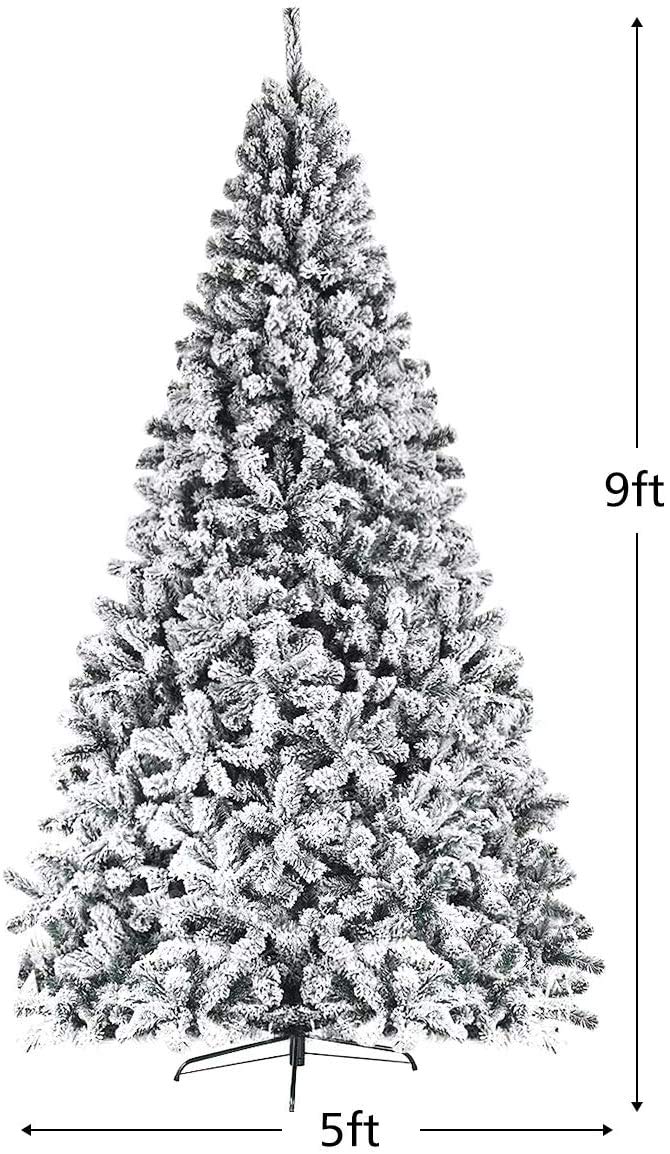9FT Snow Christmas Tree - Artificial Flocked Hinged Pine with Metal Stand, Full Indoor/Outdoor Xmas Tree (Variation: 9ft)