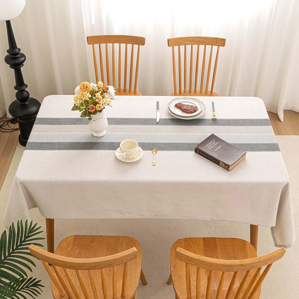 SIELUNO Rectangle Table Cloth Cotton Linen Waterproof Embroidery Tablecloth Rustic Farmhouse Style for Indoor Outdoor Dinning Tabletop Decoration-Grey Macarons-54 x86