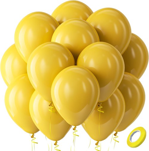 Bezente Mustard Yellow Latex Party Balloons - 100 Pack | 12-Inch Round Helium Balloons for Fall Celebrations