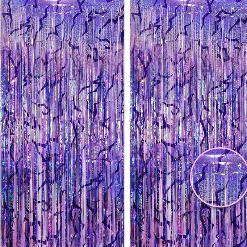 FUNTON Purple Foil Fringe Curtains Birthday Party Decor 6.6ft Set