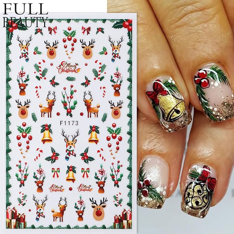 Christmas Nail Art Stickers 9 Sheets 3D Self-Adhesive Holiday Decals