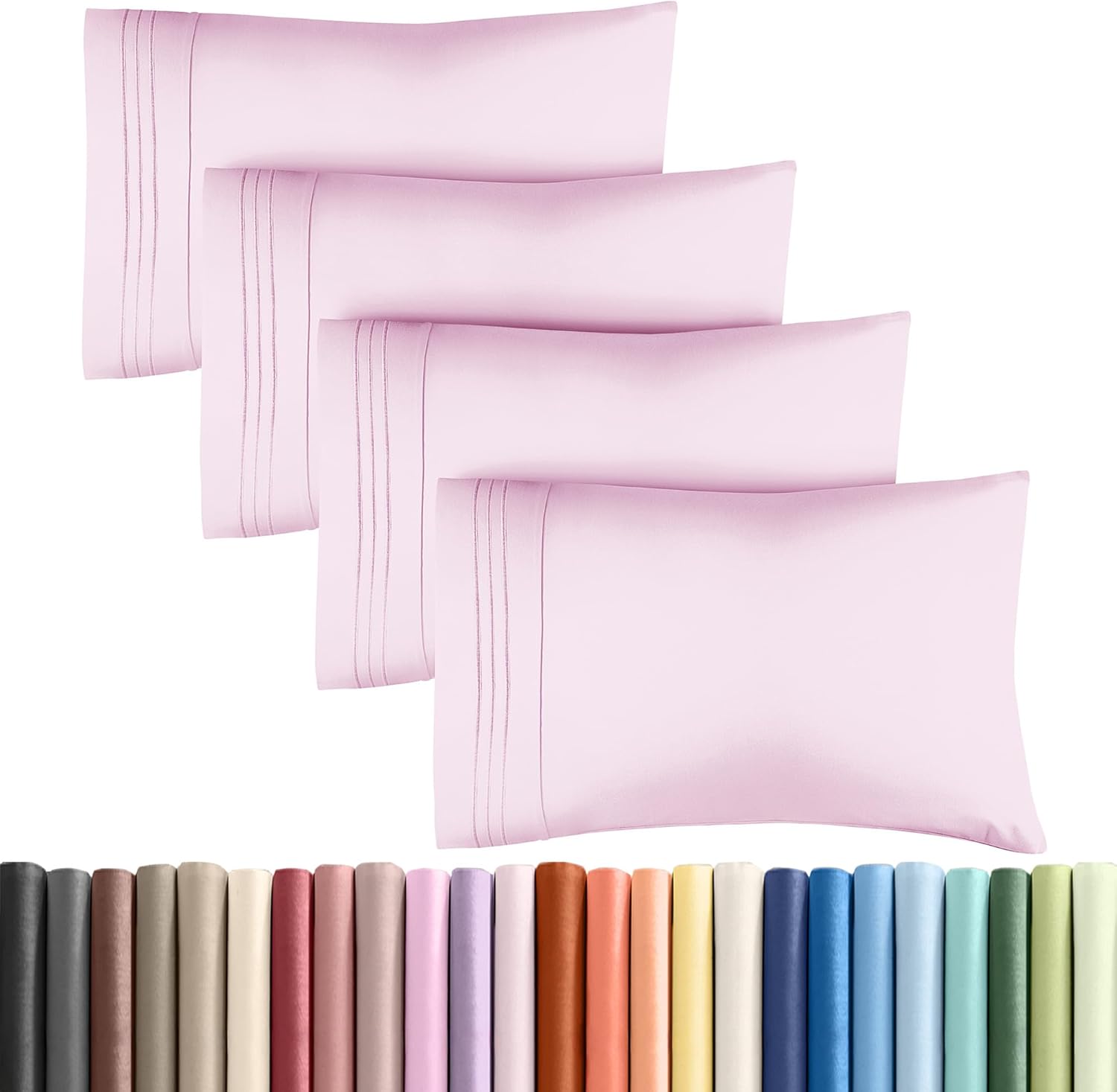 Queen Pillow Cases by [Brand Name] - Ultra Soft Hotel Quality Covers | Cozy, Wrinkle-Free & Fade Resistant - Light Pink, Set of 4