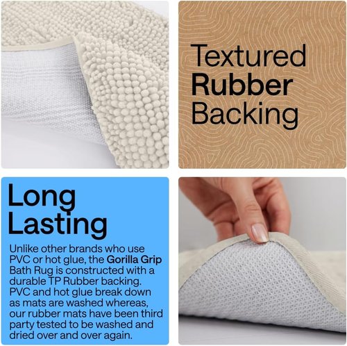 GORILLA GRIP Bath Rug Mat - Soft Absorbent Chenille | Quick-Dry Microfiber 36x24 Ivory Cream
