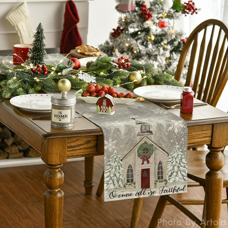 Artoid Mode 13 x 90 Inch Christmas Table Runner - Silver Variation
