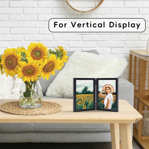 SNXJWA 5x7 Picture Frames Double Black Photo Frame Folding Vertical Stand Display Side by Side