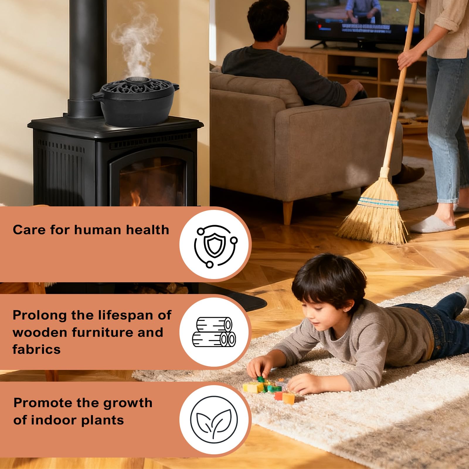 GoCampDirect Wood Stove Steamer - 2.5 Quart Wood Stove Humidifier, Full Porcelain Enamel Coated Cast Iron humidifier for Rust Proof, Matte Black Finish with Lattice Top Black