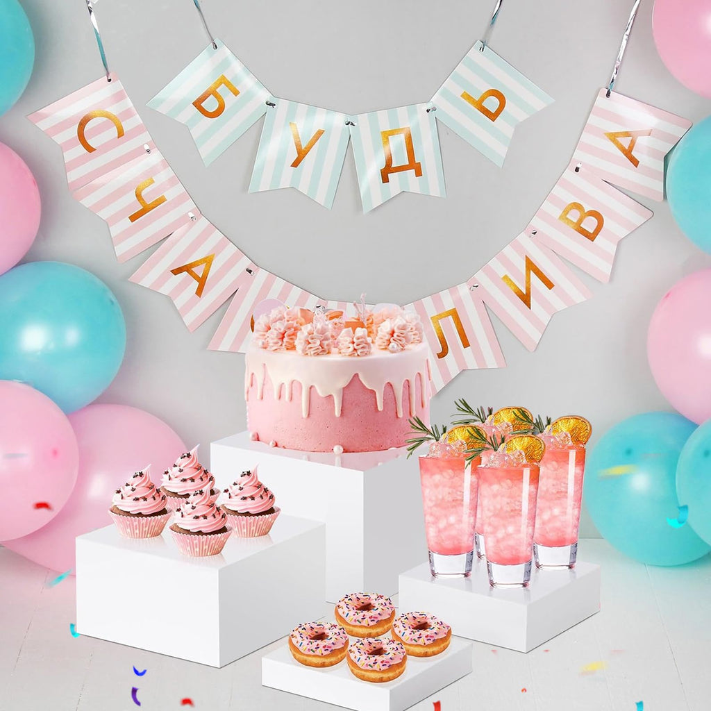 8PCS Buffet Risers, Food Risers for Buffet Table, Display Stand for Catering Dessert, White Acrylic Cube Boxes Nesting Risers for Cupcake Candy Food, Parties, Brunch (10'',9'',8'',7",6.5",6",5.5",5")
