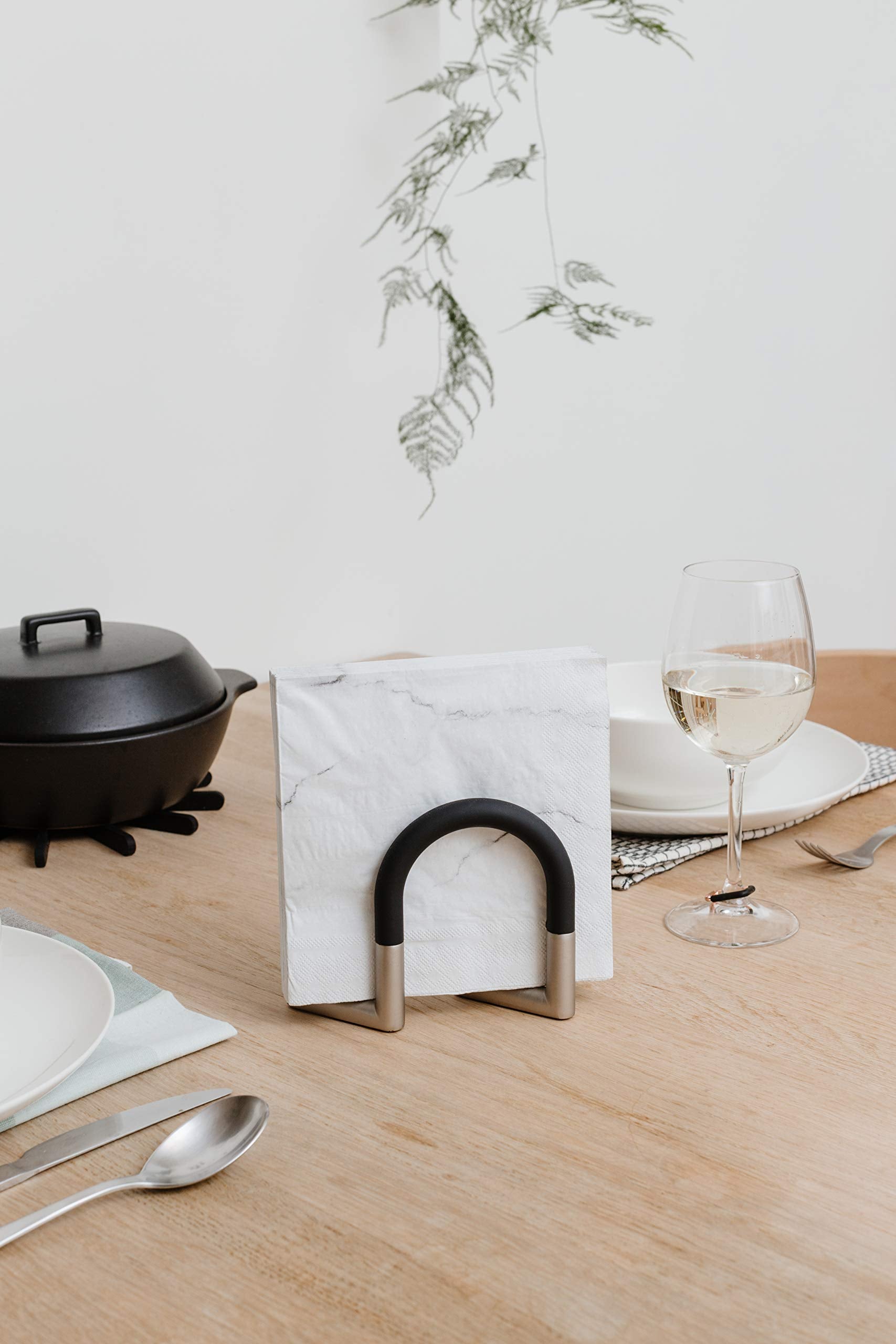Umbra Swivel Napkin Holder With Dual Chrome Soft Touch Swivels - Heavy-Duty Kitchen & Dining Room Paper Storage - Stores a Bulk Amount of Napkins and Accommodates Any Amount, Black/Nickel