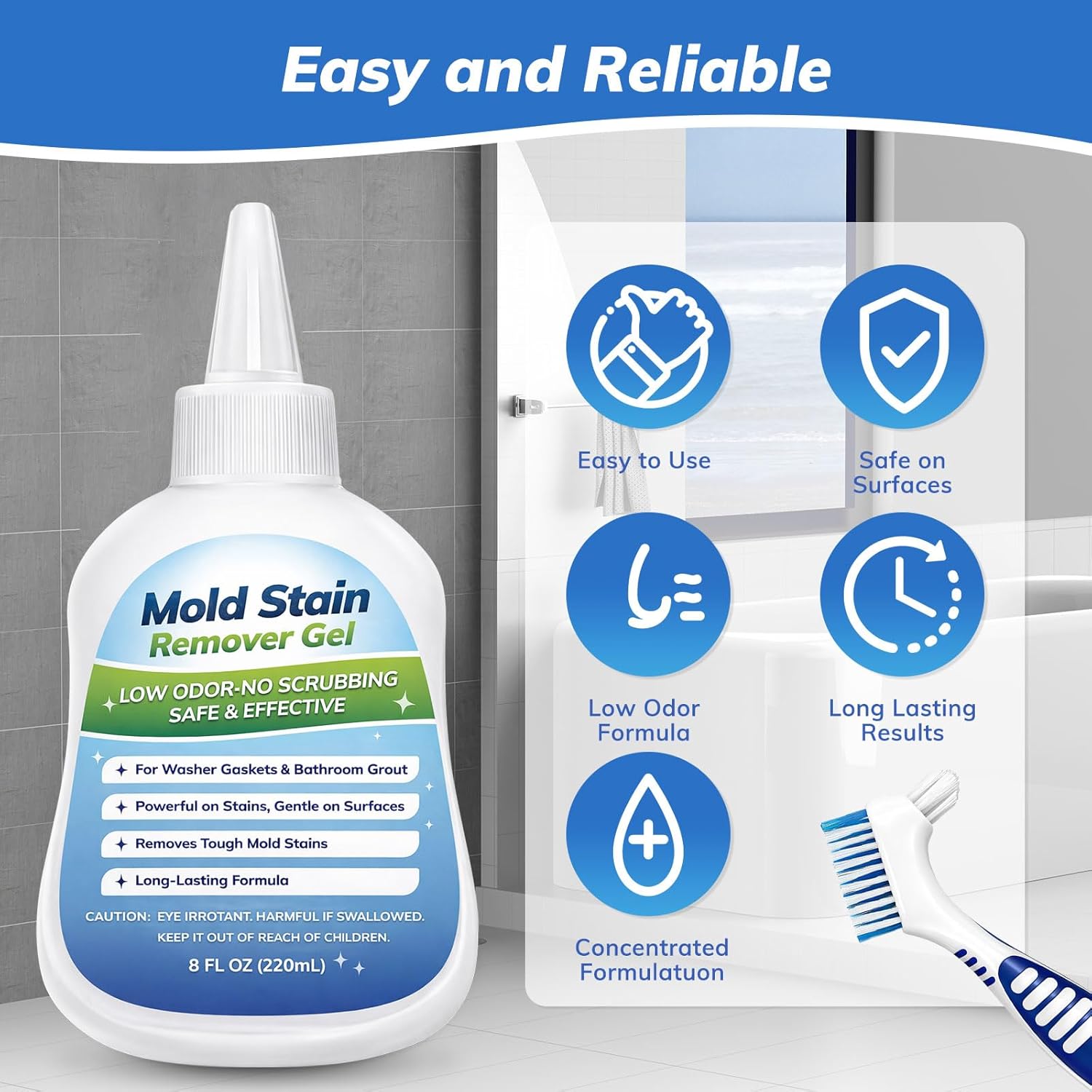 Regine Switzerland Mold-Stain Remover Gel - Low Odor Cleaner for Washing Machines & Bathrooms