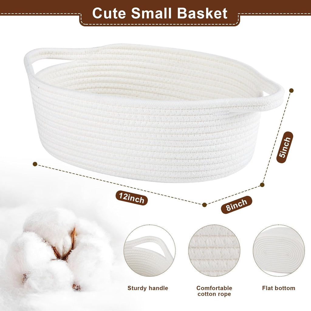 OIAHOMY Woven Gift Basket - Small Nursery Organizer with Handle, Ribbon & Tissue Paper | White