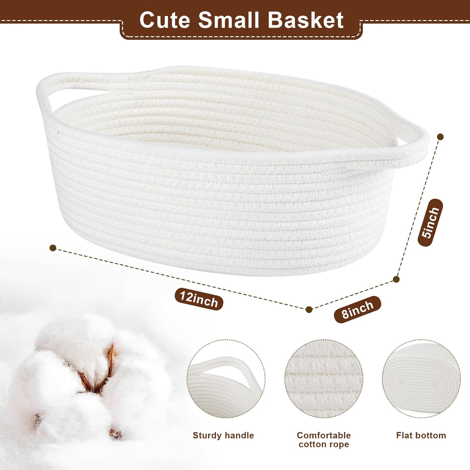 OIAHOMY Woven Gift Basket - Small Nursery Organizer with Handle, Ribbon & Tissue Paper | White