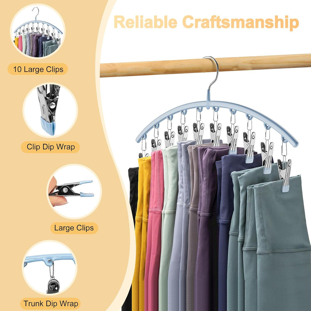 Volnamal Legging Organizer - Metal Yoga Pants Hanger with Rubber Coated Clips | Space-Saving Closet Storage - Blue