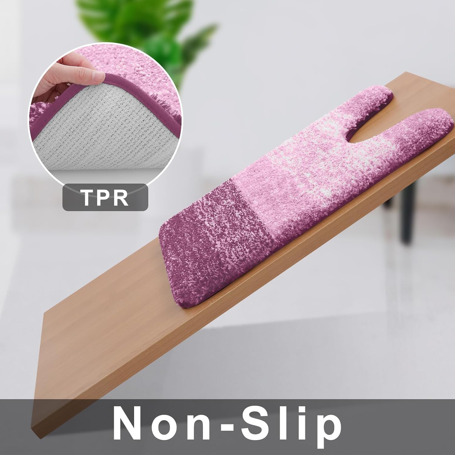 OLANLY Luxury Toilet Rugs - Extra Soft Microfiber U-Shaped Bath Mat 24x24 | Non-Slip Pinkish-Purple