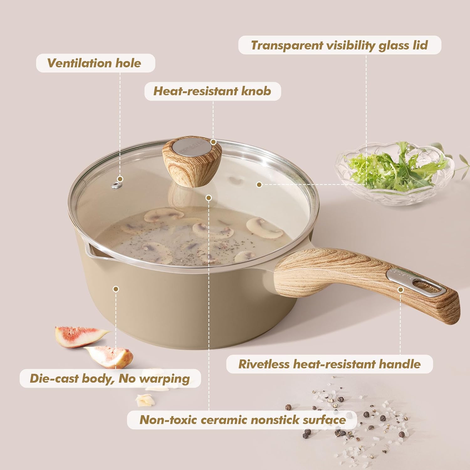 SENSARTE Nonstick Ceramic Saucepan - 1.5 Quart Cooking Pot with Lid & Stay Cool Handle | PFOA Free