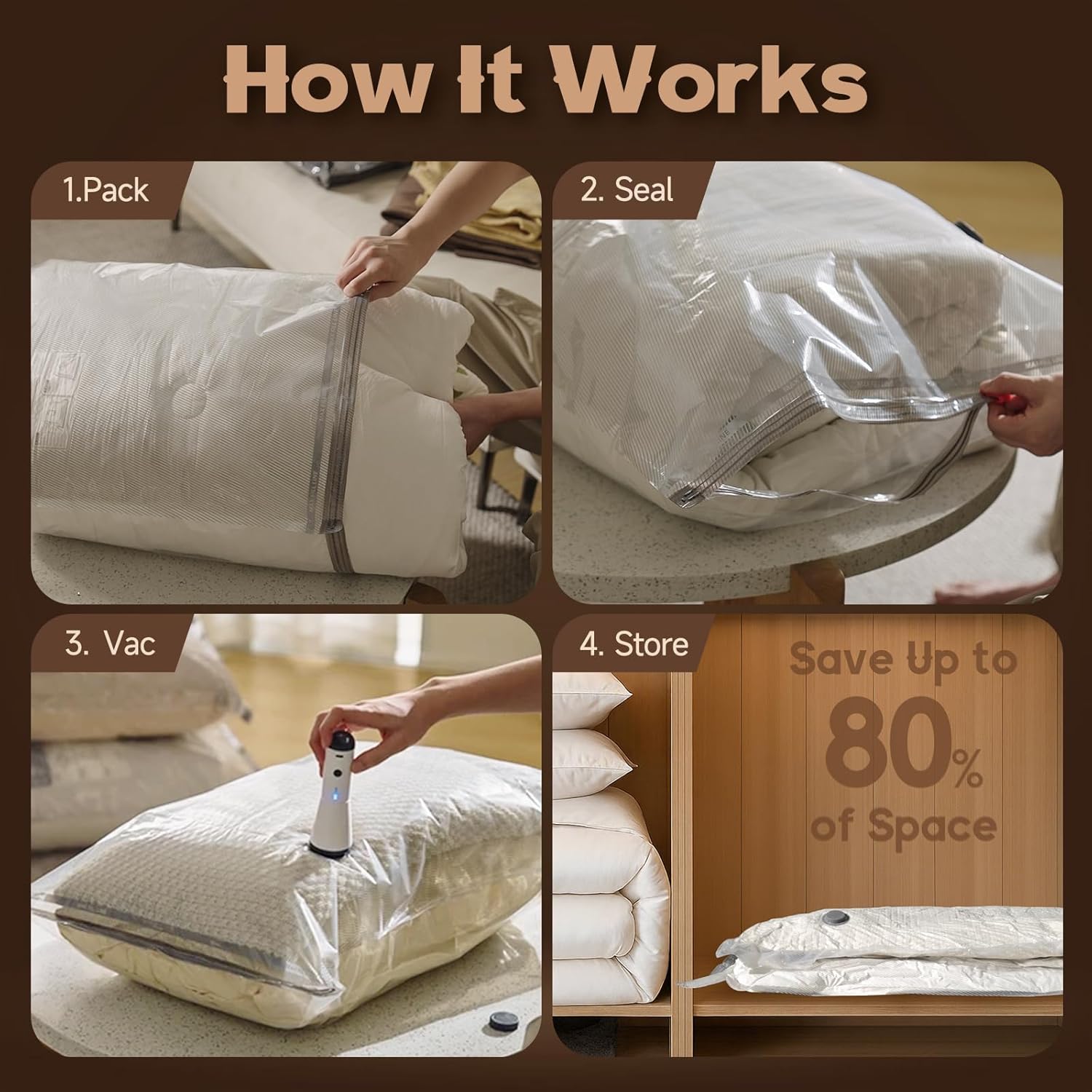Vacbird Jumbo Vacuum Bags - 15 Pack for Clothes Storage | Space Saver for Luggage & Moving