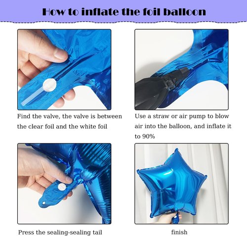Blue Birthday Decorations - 3D Foil Happy Birthday Balloon Banner with Star & Confetti Balloons