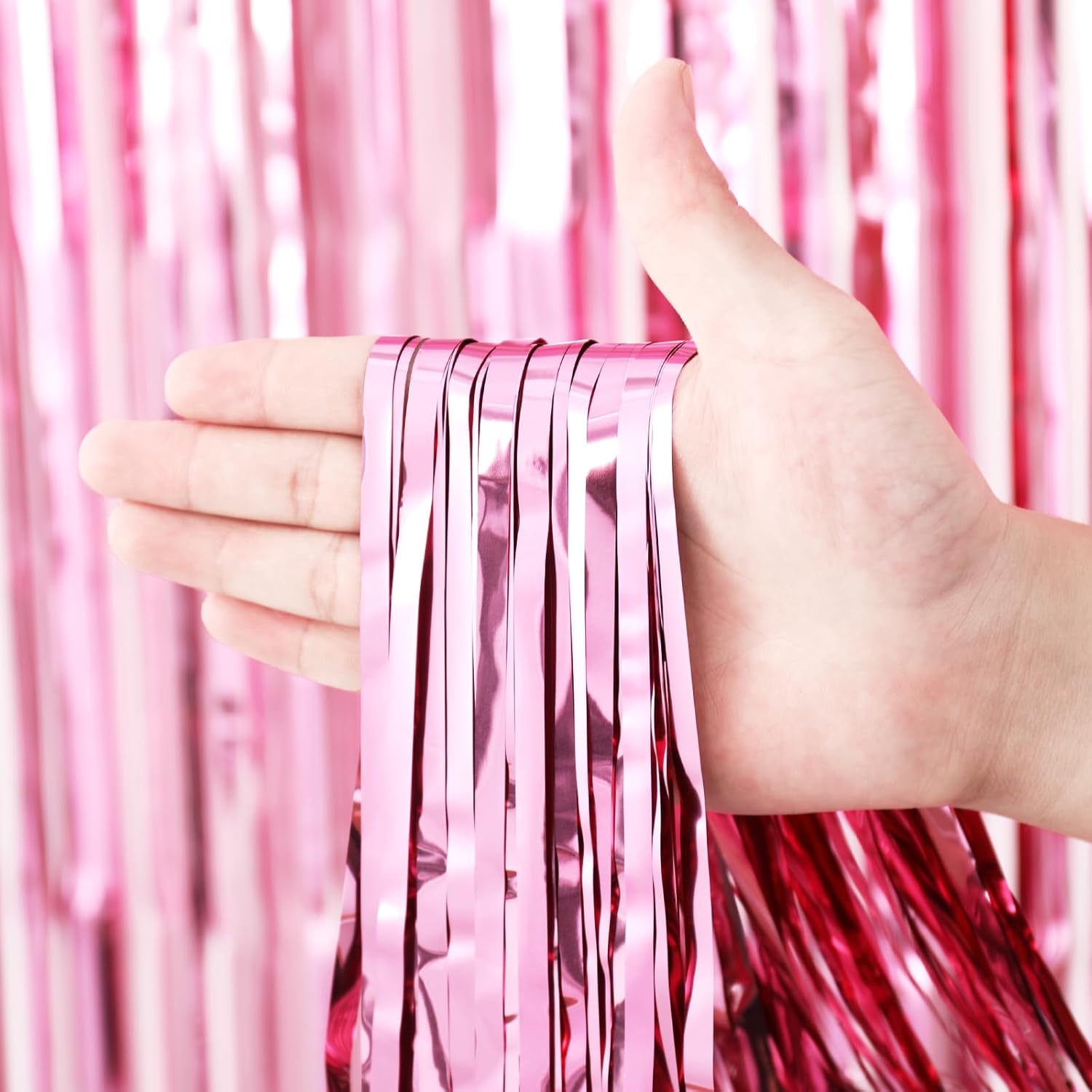 Voircoloria Light Pink Foil Fringe Backdrop Curtains - 3 Pack | Perfect for Birthday, Graduation, Baby Shower & Disco Parties