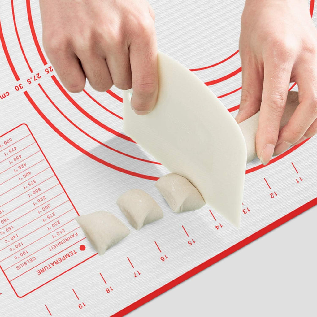 Skiennix Silicone Baking Mat - Non-Slip Pastry Mat with Measurements - BPA-Free, 24 x 16 Inches, Red | Includes Dough Scraper