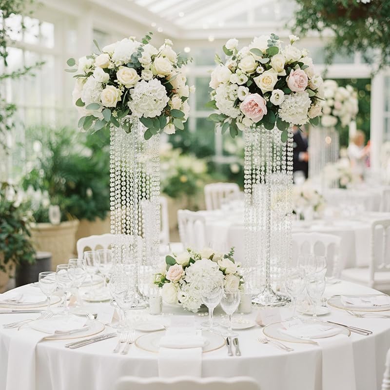 Silver Wedding Centerpiece Vases Set of 10 - 35.4in Tall Metal Acrylic Crystal Stands (Variation: Silver+10 Pc - 35.4inch)