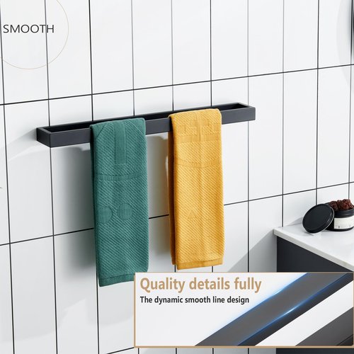KOKOSIRI Towel Bar Matte Black Bath Towel Holder 24-Inch Kitchen Rack Stainless Steel for Bathroom Hardware Wall Mounted, 1 Pack B4008BK-L24