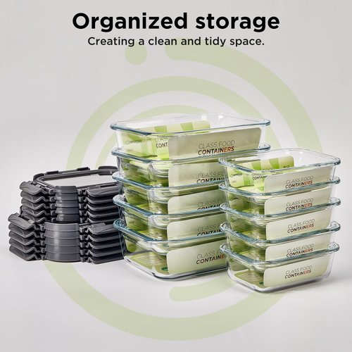 Spreccio Glass Food Storage Containers with Lids,10 pack [36oz*5+13.5oz*5], Glass Meal Prep Container with Airtight Lids, Microwave Safe Food Container Set, BPA Free, LeakProof, Ideal for Lunch