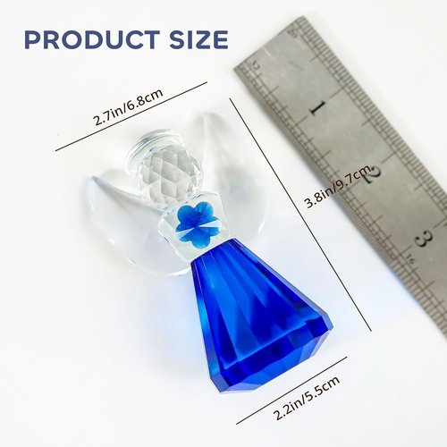 HDCRYSTALGIFTS Blue Crystal Guardian Angel Figurine - 3.5'' Glass Ornament for Home Decor & Gifts