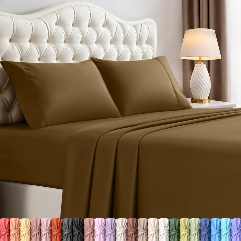 Utopia Bedding Queen Size Sheet Set - Soft & Breathable Microfiber, 4-Piece in Mocha | Oeko Tex Certified