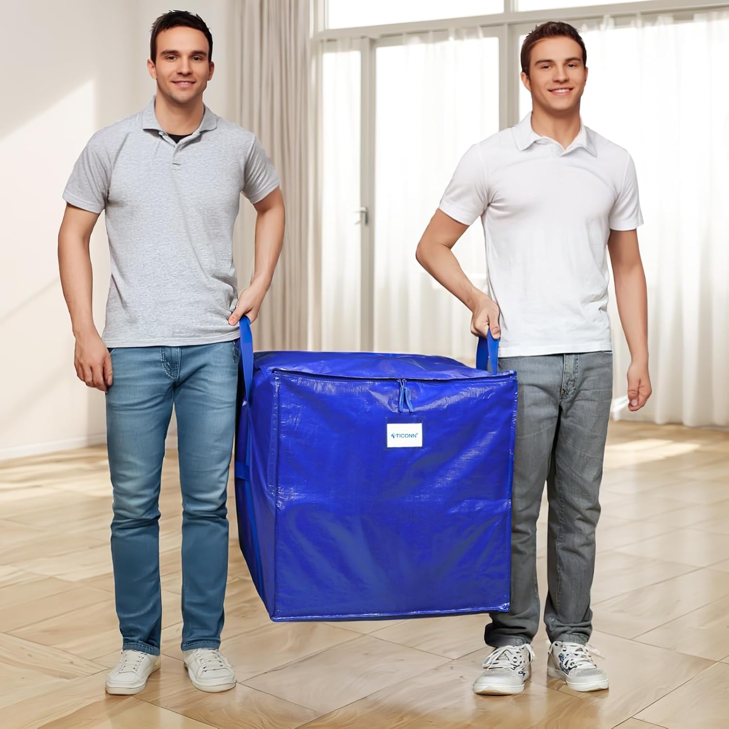 TICONN Extra Large Moving Bags - Heavy-Duty Storage Totes with Zippers & Handles | 75 Gallon, 4 Pack