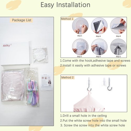 Akiky Kids Bed Canopy for Crib & Twin Size with Ruffles Dreamcatcher, Princess Girls Nursery Room Decor Toddler Baby Dome Round Hanging Tent Curtains Skirt Over Bed Reading Nook Play Tents Pink