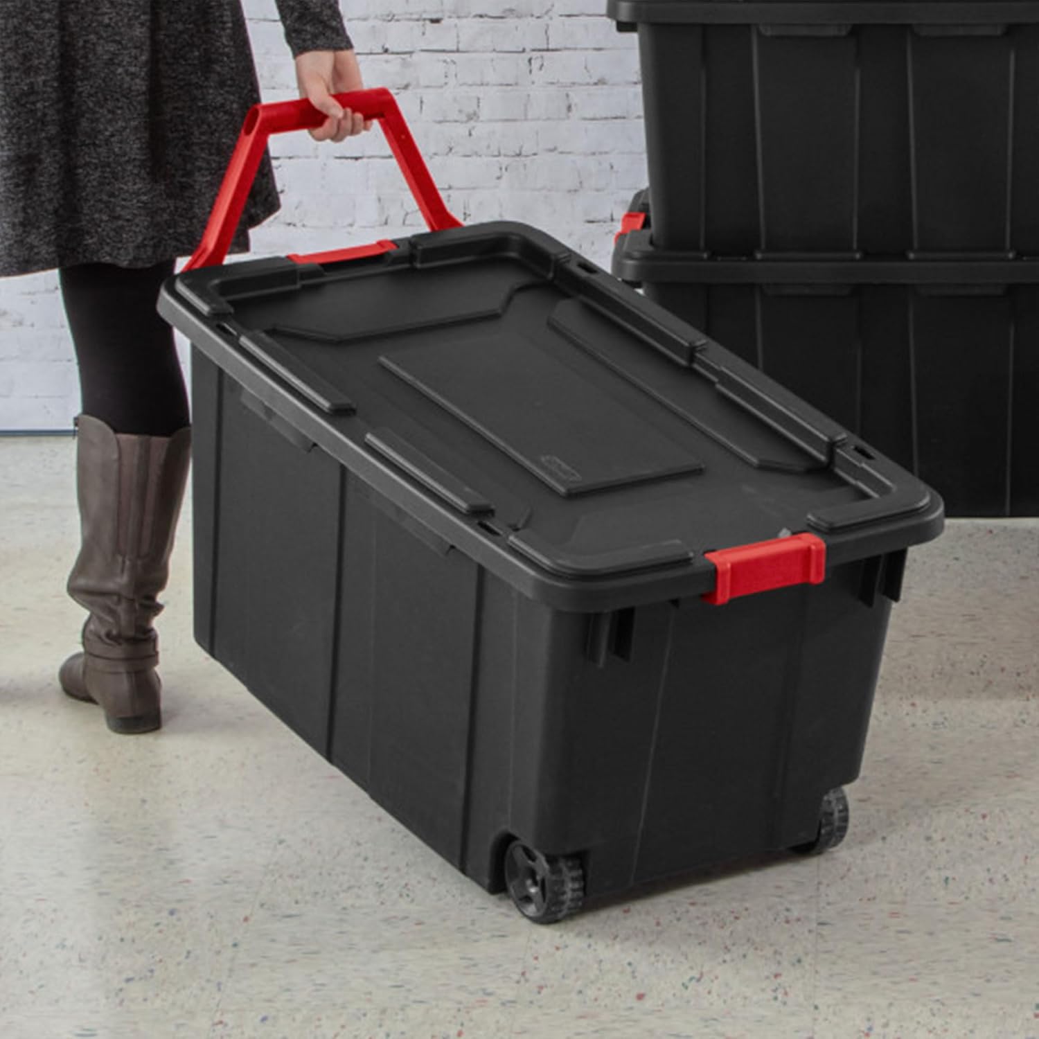 Sterilite Wheeled Tote - Durable 40 Gallon Storage Container in Black | Perfect for Organizing